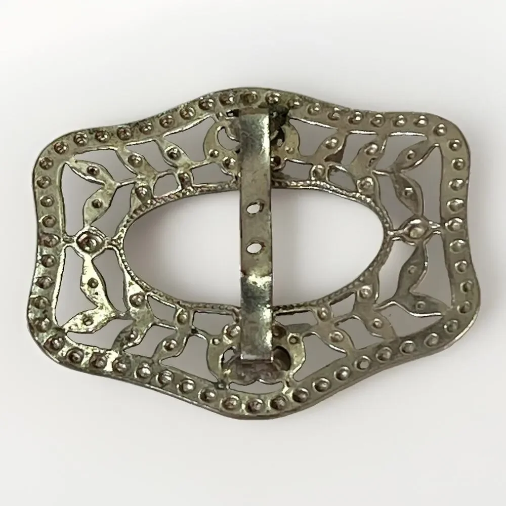 Vintage Silver Tone Floral Filigree Belt Buckle Openwork Western 2.5”